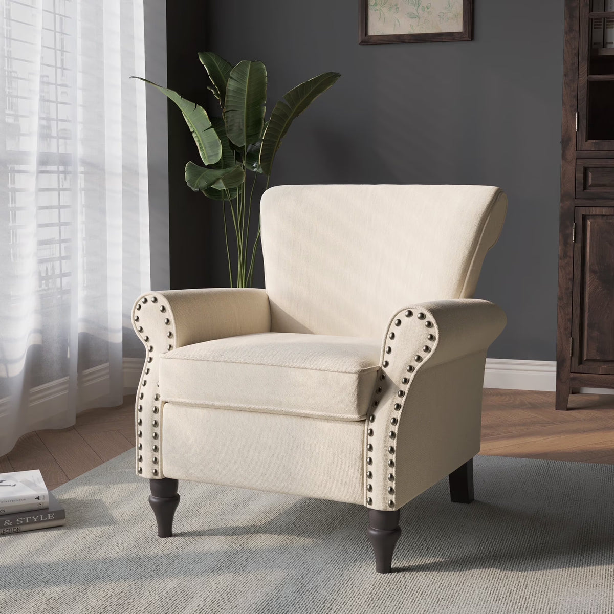 DREAMSIDEA Accent Chairs Upholstered Pattern Morden Armchair Comfy Linen Fabric Single Sofa for Living Room, Pattern White