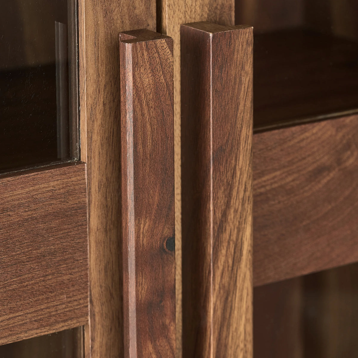 Better Homes & Gardens Ezra Glass Door Storage Accent Cabinet, Warm Walnut finish