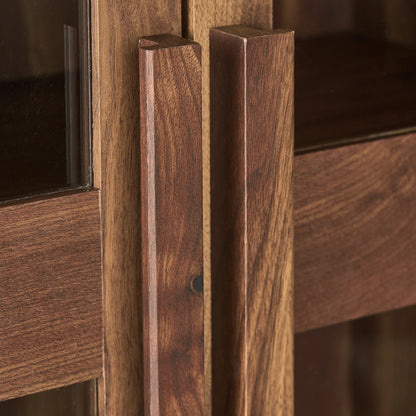 Better Homes & Gardens Ezra Glass Door Storage Accent Cabinet, Warm Walnut finish