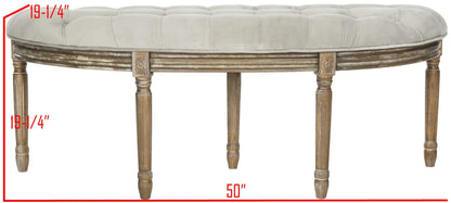 SAFAVIEH Abilene Tufted Rustic Semi Circle Bench, Beige/Rustic Oak