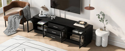 Euroco Modern TV Stand with Arched Glass Doors, Drawers & Adjustable Shelves for TVs up to 75 Inches
