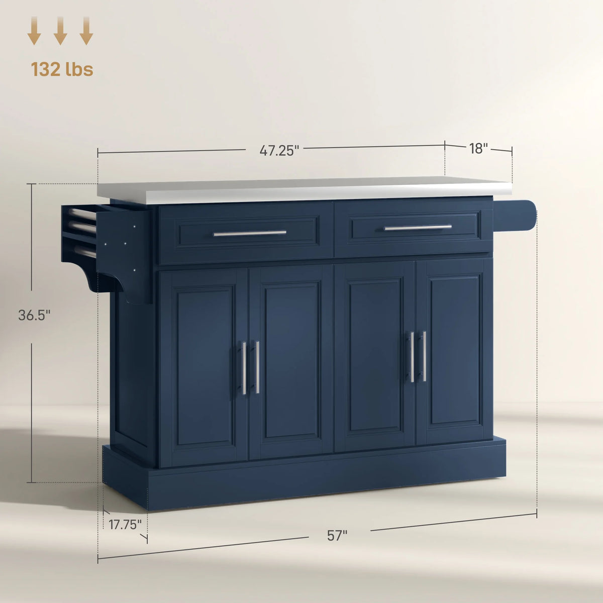 HOMCOM Multi-functional Rolling Kitchen Island Cart with Cabinets and Drawers, Portable Kitchen Storage Cabinet with Spice Rack, Towel Rack, Knife Rack, Steel Top