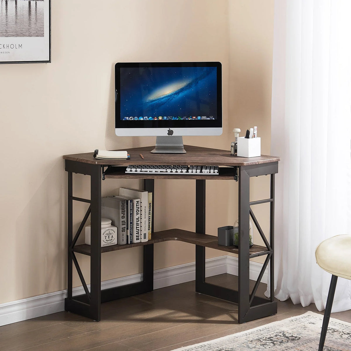 Brown Triangle Corner Desk, Office/Computer/Writing Desk for Student Apartments