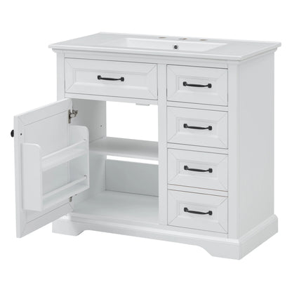 Christopher Knight Home 36" Bathroom Vanity with Sink, Tip-out Drawers, Soft-Close Doors, Grey