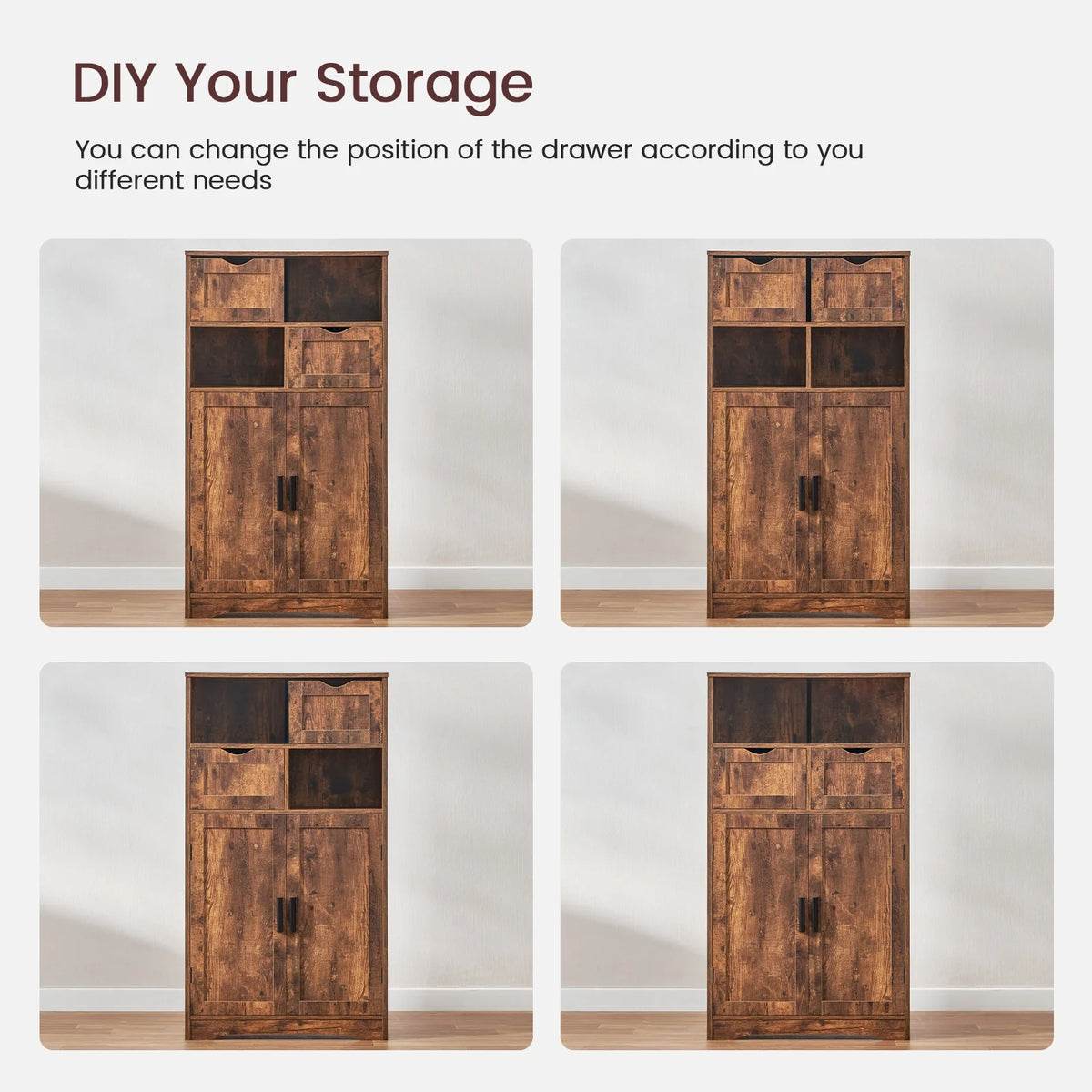 FANGSUM Rattan Storage Cabinet with 2 Drawers & 2 Shelves, Floor Cabinet for Living Room