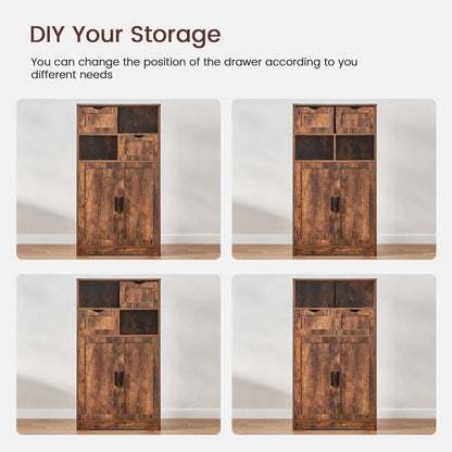FANGSUM Rattan Storage Cabinet with 2 Drawers & 2 Shelves, Floor Cabinet for Living Room