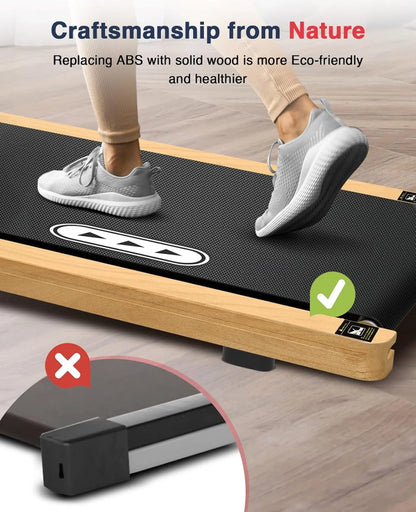 Ecotronic Indoor Electric Walking Pad with Natural Wood Finish, 2.25HP Motor, LED Display, Remote Control, and Incline
