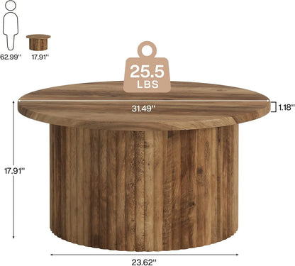 Finmind 31.5" Round Coffee Table, Farmhouse Circle Coffee Table with Metal Base