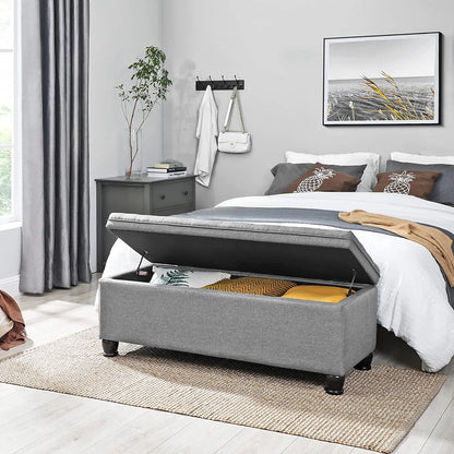 SONGMICS 46.5" Storage Ottoman Bench Storage Bench Bedroom Bench 330lb Load Capacity Solid Wood Legs Light Gray