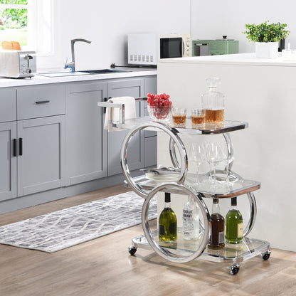 Home Bar Serving Carts 3 Tier Kitchen Carts on Wheels Mobile Bar Carts for Home Kitchen Dining Room Living Room Party, Chrome