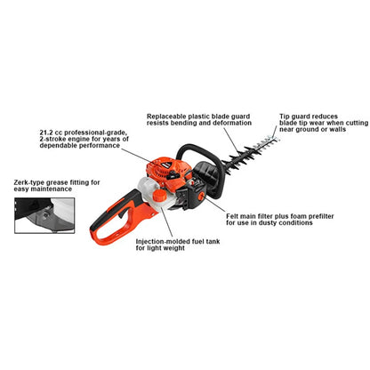 Echo HC-2020AA 20" 21.2 cc 2-Stroke Gas Powered Hedge Trimmer, Double-sided Blades