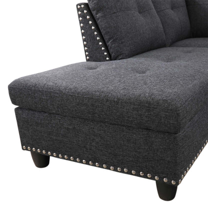 Aukfa 3 Piece Sectional Sofa, Living Room Couch with Storage Ottoman&Cup Holder, Linen, Right Hand, Purple