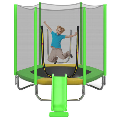 EUROCO  7FT Kids Trampoline with Safety Enclosure Net, Indoor Outdoor Trampoline with Slide,Ladder,Spring Pad,All-Weather Trampolines