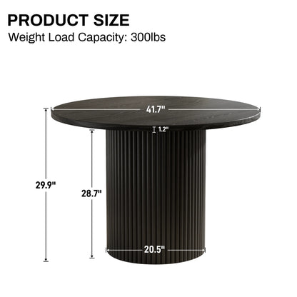 Rophefx 35.4" Solid Wood Round Dining Table with Handcrafted Relief Pedestal,Circle Dining Table,Walnut