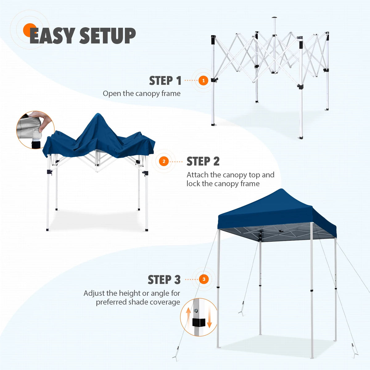 EAGLE PEAK 5x5 Pop Up Canopy Tent Instant Outdoor Canopy Easy Set-up Straight Leg Folding Shelter（Blue）