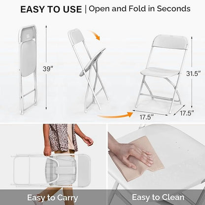Matladin 20-Pack White Plastic Folding Chair, Outdoor Portable Stackable Commercial Seat with Steel Frame for All Occasions, 350lb Capacity