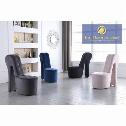 Best Master Furniture Tristram 19" Velvet High Heel Shoe Chair in Navy Blue