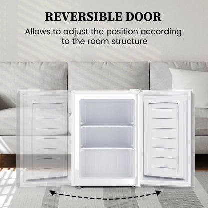 KNDKO 2.6Cu.ft Upright Freezer, Mini Freezer with Reversible Single Door, Removable Shelves, Adjustable Thermostat for Home/Kitchen/Office, Silver