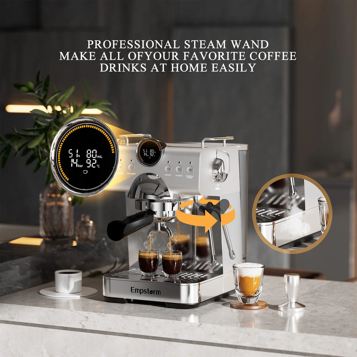 Empstorm 20 Bar Espresso Machine, Hot and Iced Coffee Machine with Cold Brew, Espresso Maker with Milk Frother,with 51oz Water Tank,for Latte, Cappuccino, Cold Brew