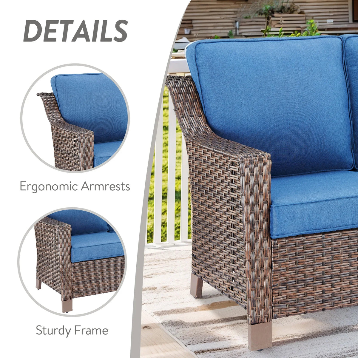 POCASSY Wicker Outdoor Couch, Brown Wicker Sofa Outdoor Furniture with All Weather Rattan and Olefin Cushion for Balcony, Backyard, Porch, Brown/Gray