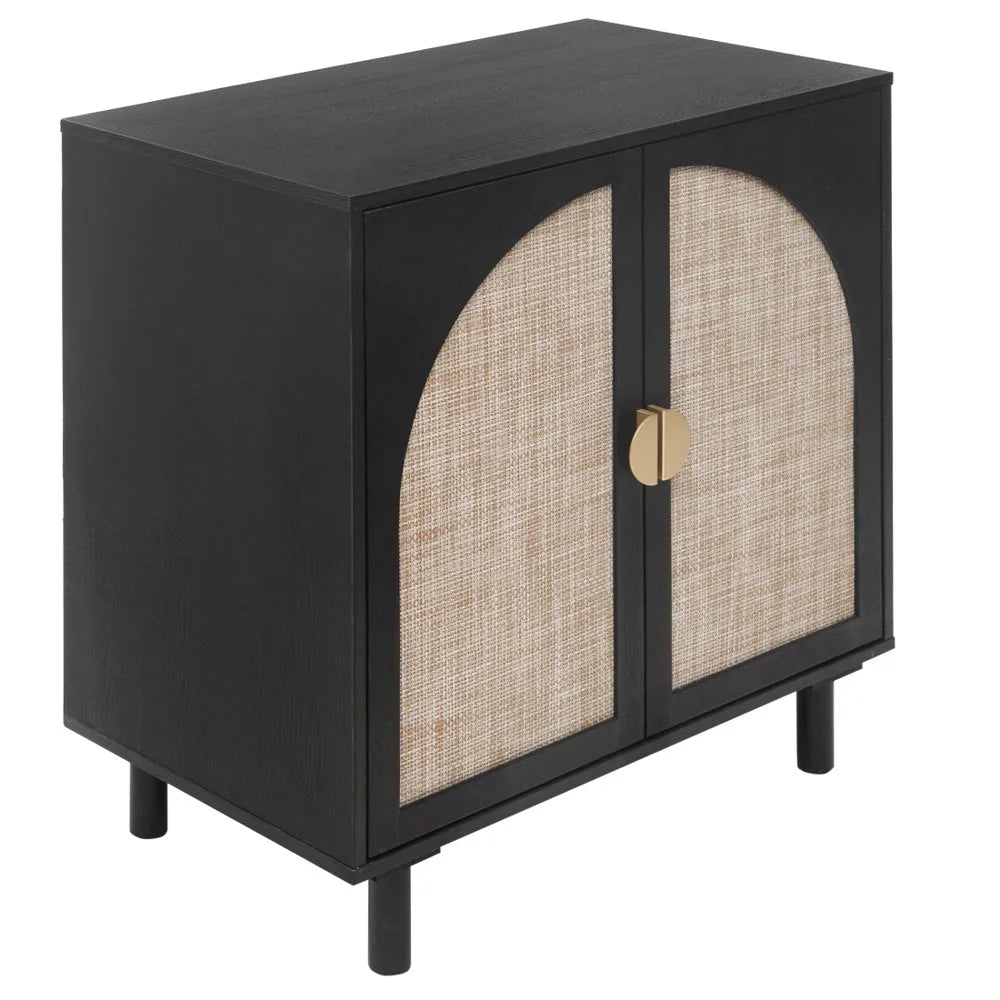 Tcbosik Rattan Storage Cabinet, Boho Sideboard Buffet Cabinet, Accent Cabinet with 2 Doors and Adjustable Shelves, Living Room, Kitchen, Dining Room, Hallyway, Black
