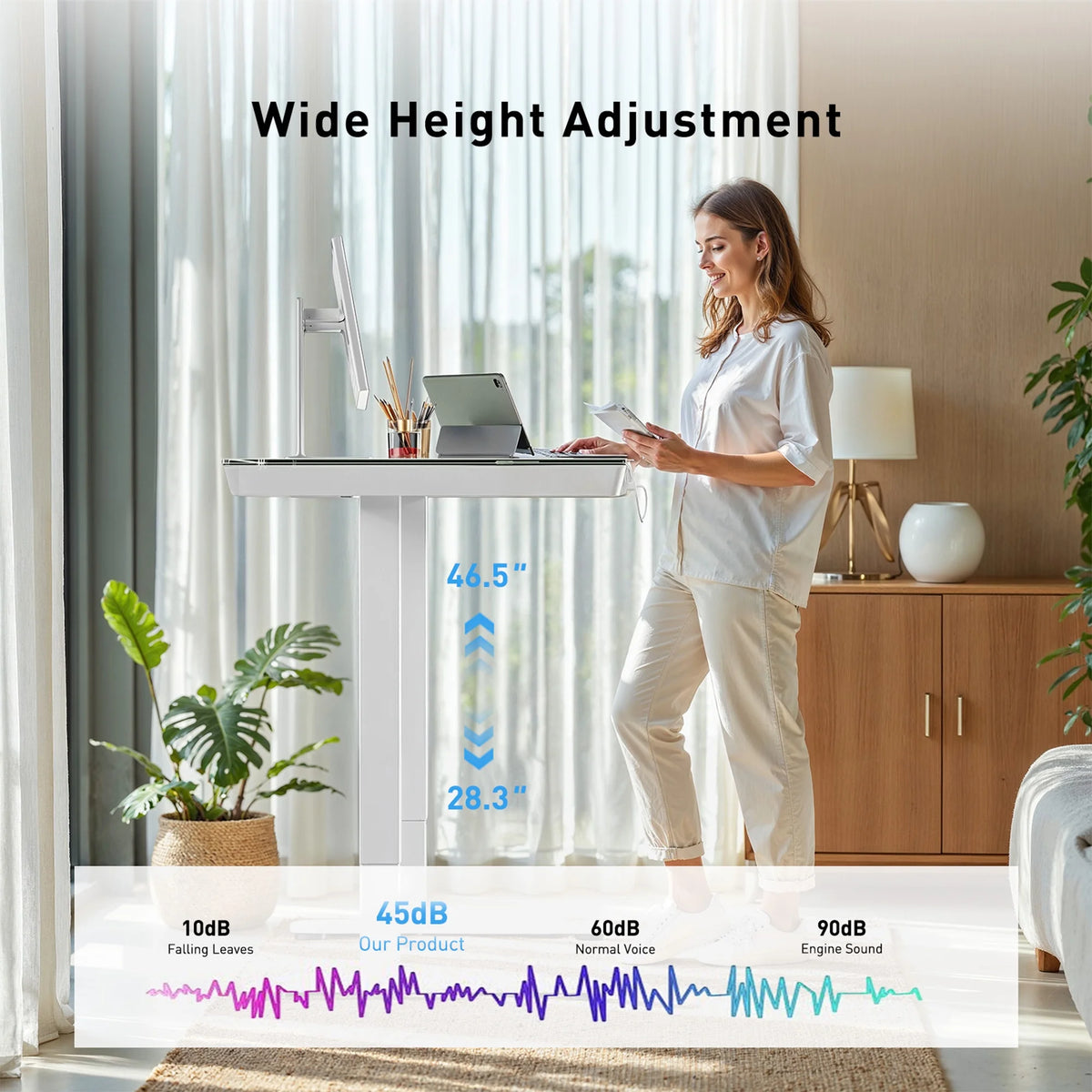 CHITOOMA Glass Top Electric Standing Desk with Drawer, 48'' x 24'' Electric Height Adjustable Desk with USB Charging Ports, Sit Stand up for Home Office