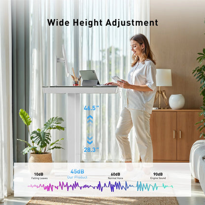 CHITOOMA Glass Top Electric Standing Desk with Drawer, 48'' x 24'' Electric Height Adjustable Desk with USB Charging Ports, Sit Stand up for Home Office