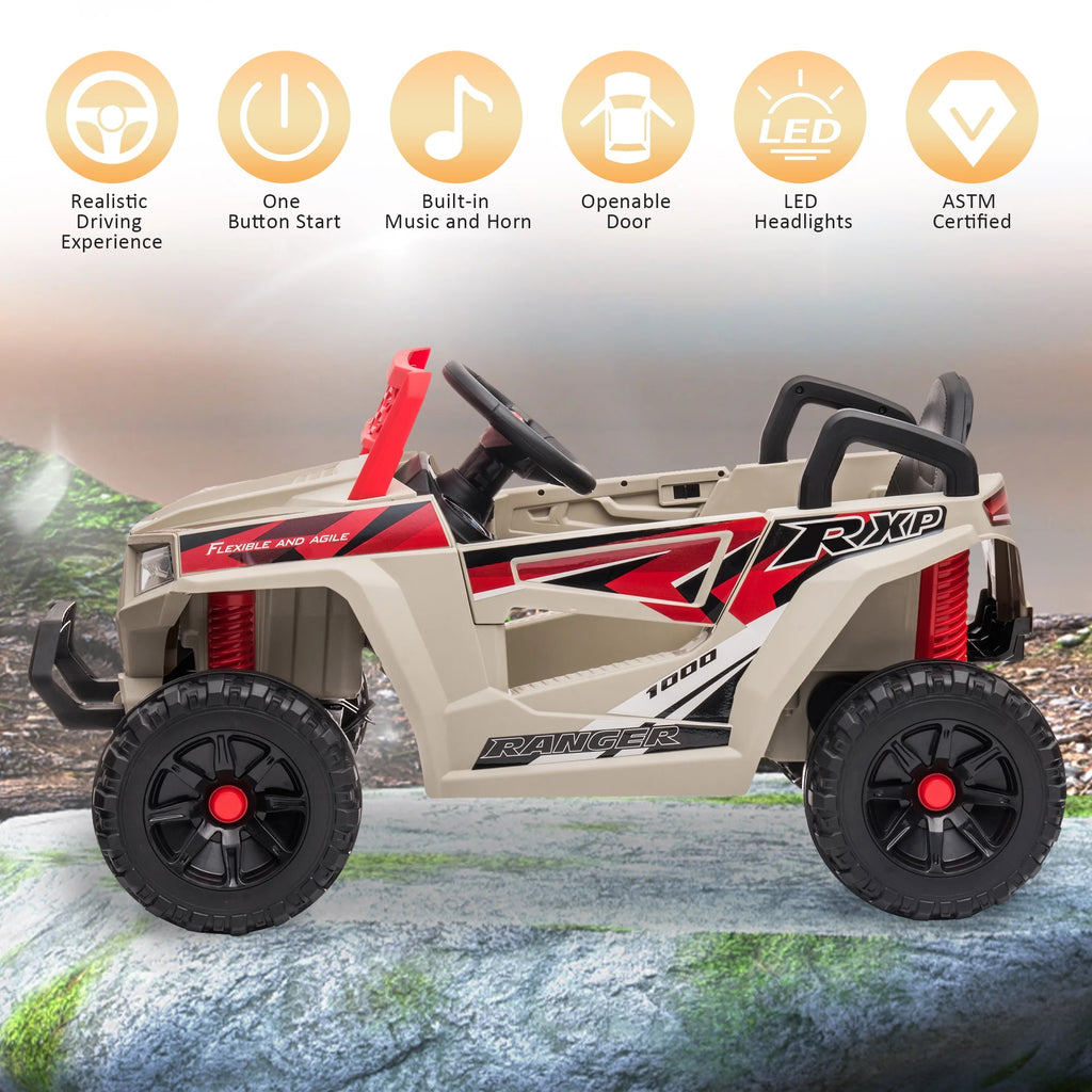 TOBBI 12V Kids Electric off-Road UTV Truck Car Battery Powered Ride on Toys for Girls with LED Headlights, Music, Horn