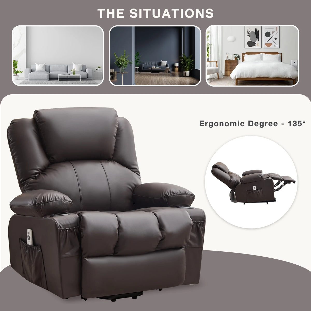 JONPONY Power Lift Recliner Chair Recliners for Elderly with Heat and Massage Recliner Chair for Living Room with Infinite Position and Side Pocket,USB Charge Port,Black