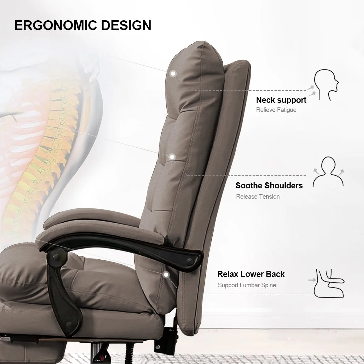 Comfortable Office Chair High Back Executive Desk Chair Leather Computer Gaming Chair Swivel Office Chairs with Footrest