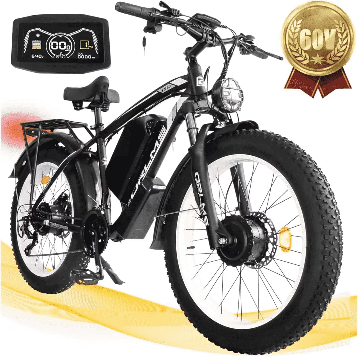 5000W (Peak) Electric-Bike for Adults, 60V 25AH Battery Electric Motorcycle, Dual-Motor-Ebike 50MPH Ebike, 26*4.0 Fat Tire Electric-Bicycle, AWD 21-Speed Mountain Bike for All-Road UL 2849