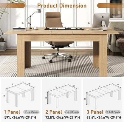 ChVans Large Mobile Extendable Dining Table for 6-8, Modern Wood Kitchen Table Rectangular Table for Dining Room, Living Room