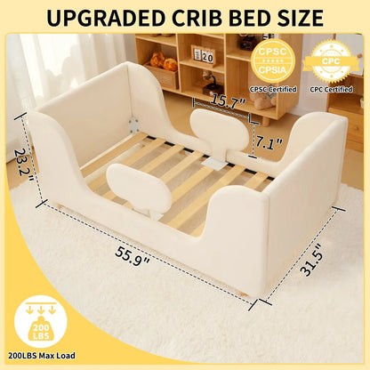 Lilypelle Toddler Bed Frame, Toddler Floor Bed with Removable Guard Rails, Small Bed for Boys and Girls, Standard Crib Size Toddler Bed��55.9 x 31.5 x 23.2 in��Beige