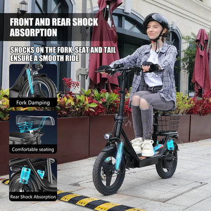 AZHAR 500W Electric Scooter with Seat for Adults, 25 MPH, 35 Miles, 48V 13Ah, 14" Tire