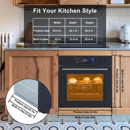 Single Wall Oven 24", Built-in Electric Ovens with Steam & Grill & Air Frying Mode, 2.5Cu.ft Convection Built-in Oven, Colorful Touch Screen, Stainless Steel