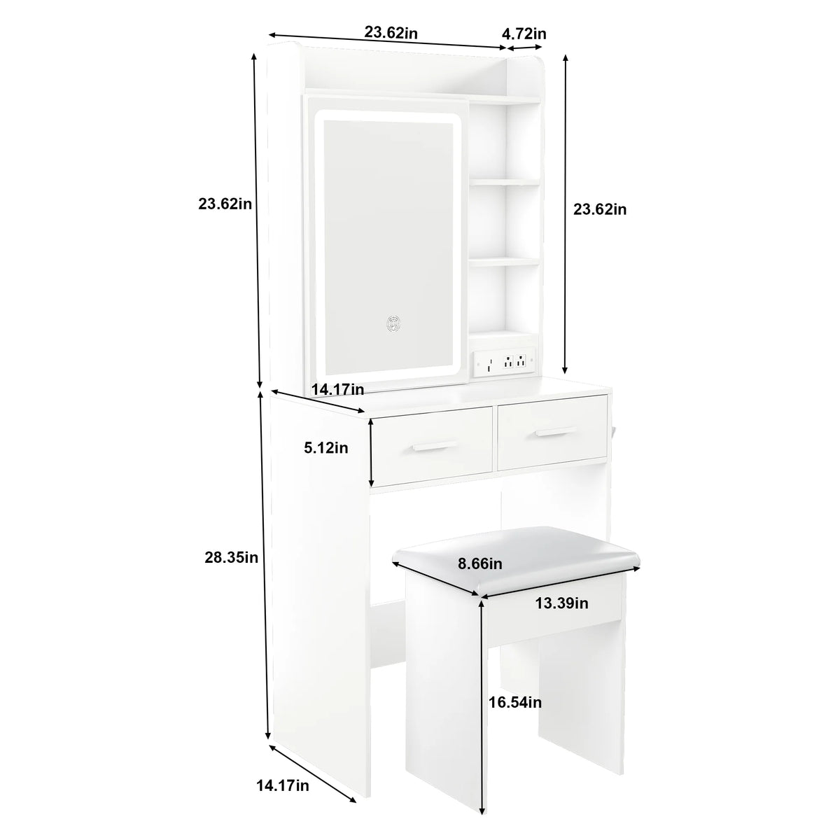 Makeup Vanity Desk with Mirror & Adjustable LED Lights,Hidden Storage
