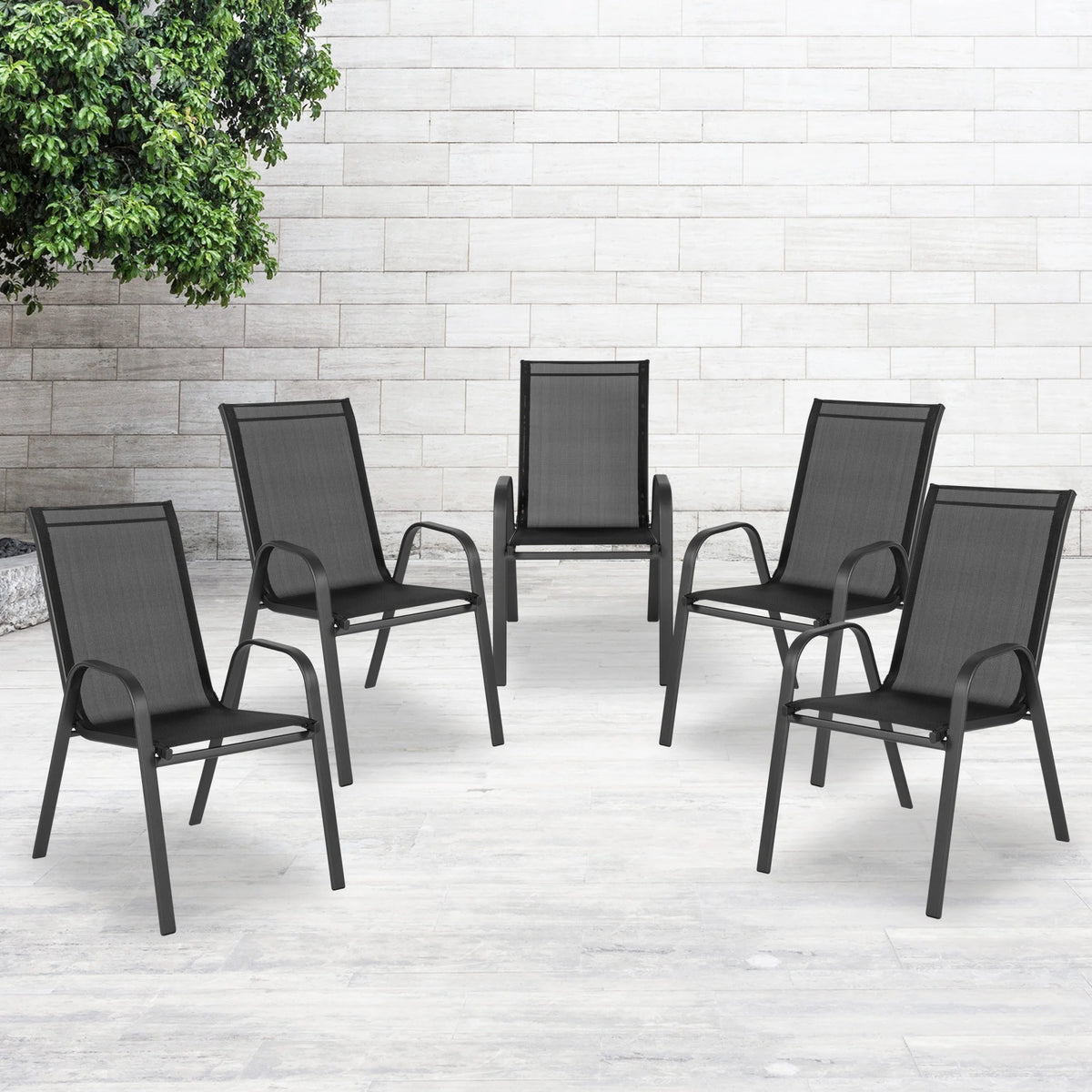 Flash Furniture 5 Pack Brazos Series Brown Outdoor Stack Chair with Flex Comfort Material and Metal Frame