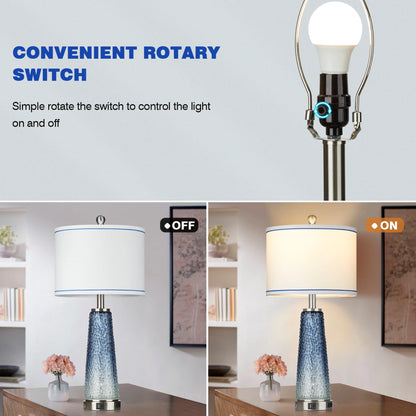 Cinkeda Modern Table Lamp Set of 2 for Bedroom Living Room with USB A+C Ports AC Outlet Gradient Grey Glass Nightlight Nightstand Bedside Lamps