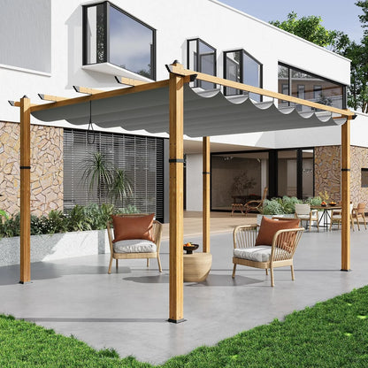 Outdoor Aluminum Pergola with Retractable Canopy, Reinforced 4-Sided Base, Waterproof & UV-Resistant Adjustable Roof, Modern Design for Patio, Deck, Backyard, and Garden