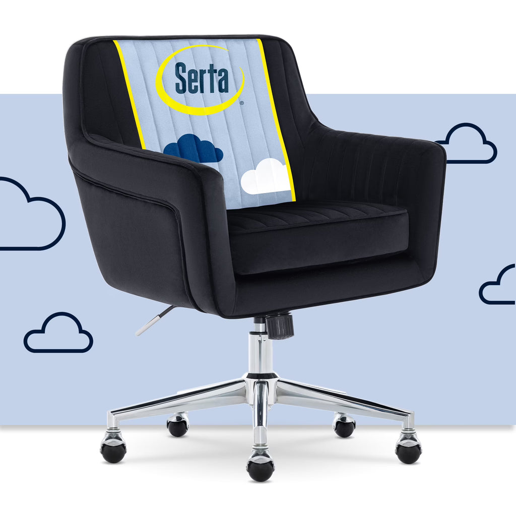 Serta Ashleigh Modern Office Chair Channel-Tufted Design White Velvet Fabric