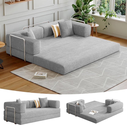 Convertible Sleeper Sofa Bed,Compressed Floor Boneless Couch,Modular Modern Corduroy Sofa for Living Room Bedroom -with Fixed-Shape Frame and Support Armrest,Easy Assembly(Green)
