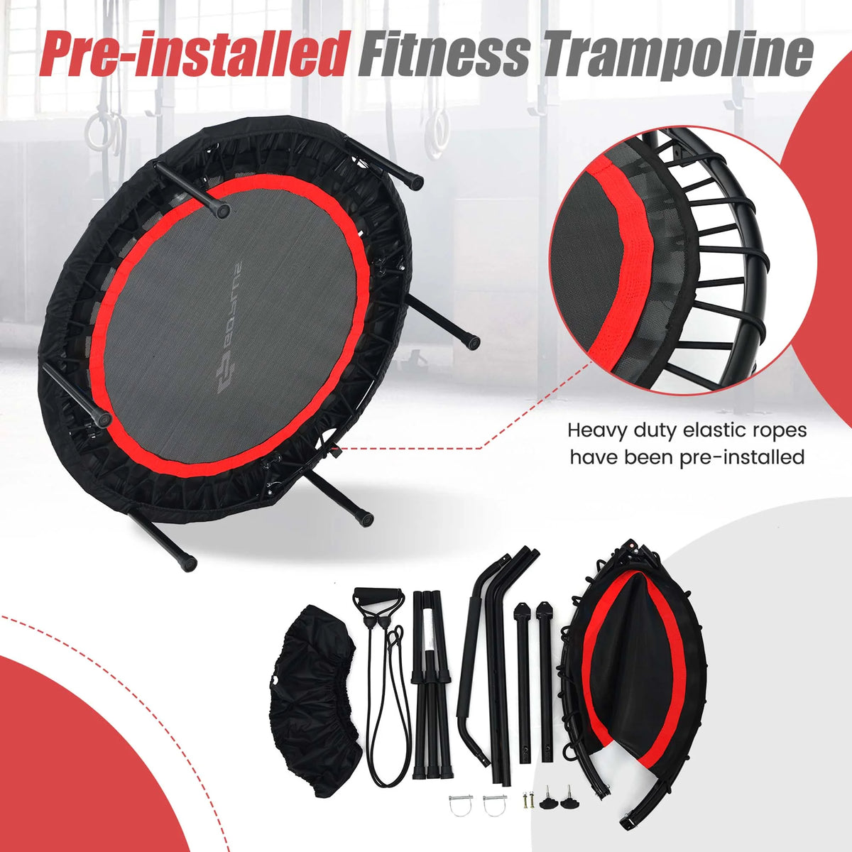 Costway 40'' Foldable Trampoline Fitness Rebounder with Resistance Bands Adjustable Home Green