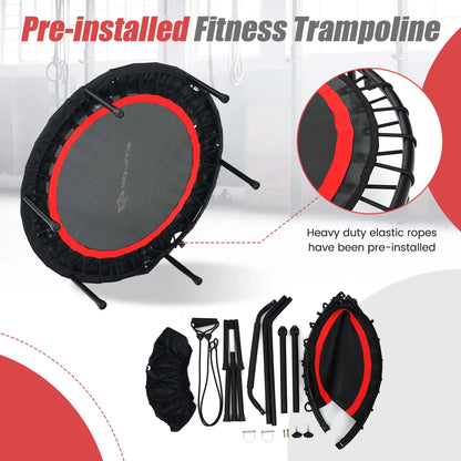 Costway 40'' Foldable Trampoline Fitness Rebounder with Resistance Bands Adjustable Home Green