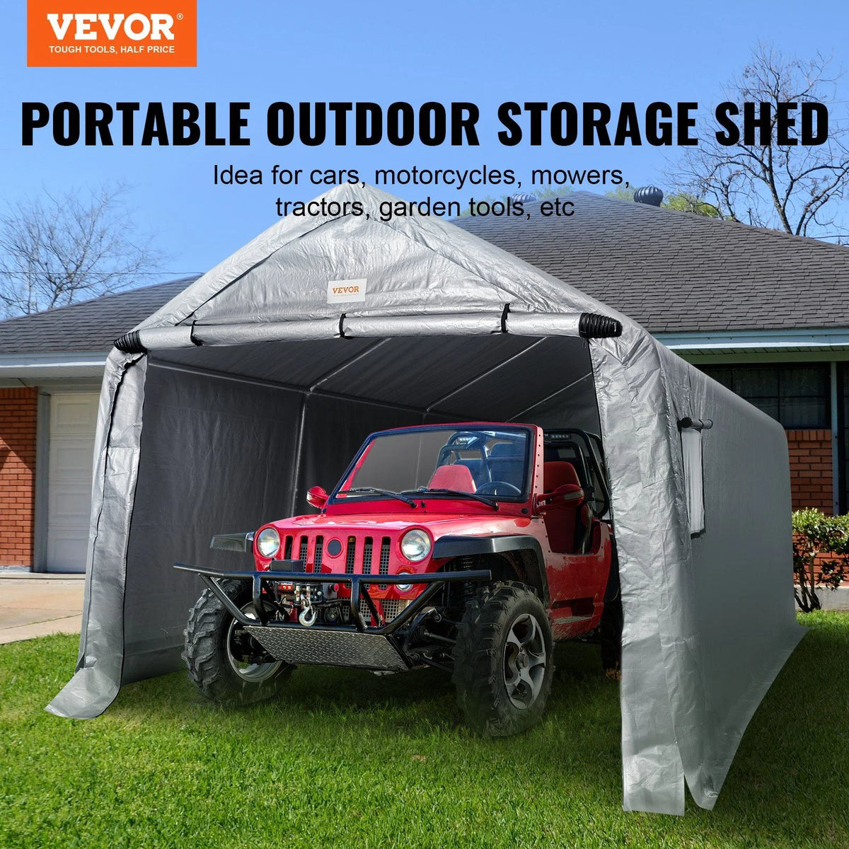 10x15x8ft Heavy Duty Portable Garage Tent Canopy Carport with Roll-up Zipper Door & Ventilated Windows for Car, Motorcycle, Bike, Outdoor Storage
