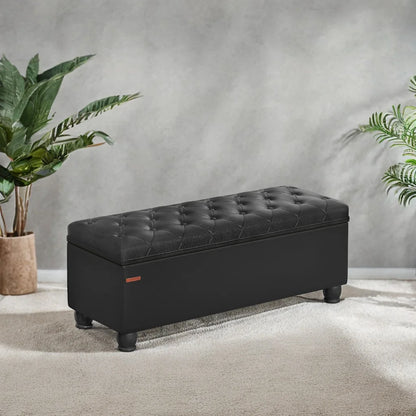 SONGMICS 46.5" Storage Ottoman Bench Storage Bench Bedroom Bench 330lb Load Capacity Solid Wood Legs Light Gray