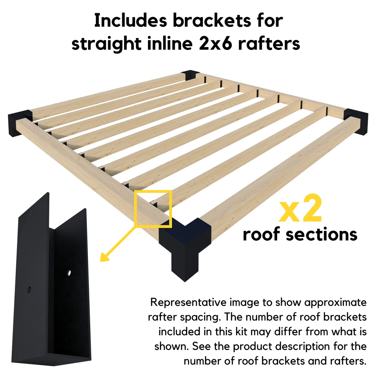 DIY Modern Deck Pergola Bracket Kit for Up to 12 x 22 Pergola Attached to Deck - Metal 6x6 Brackets for DIY Wood Pergola (Lumber Not Included)