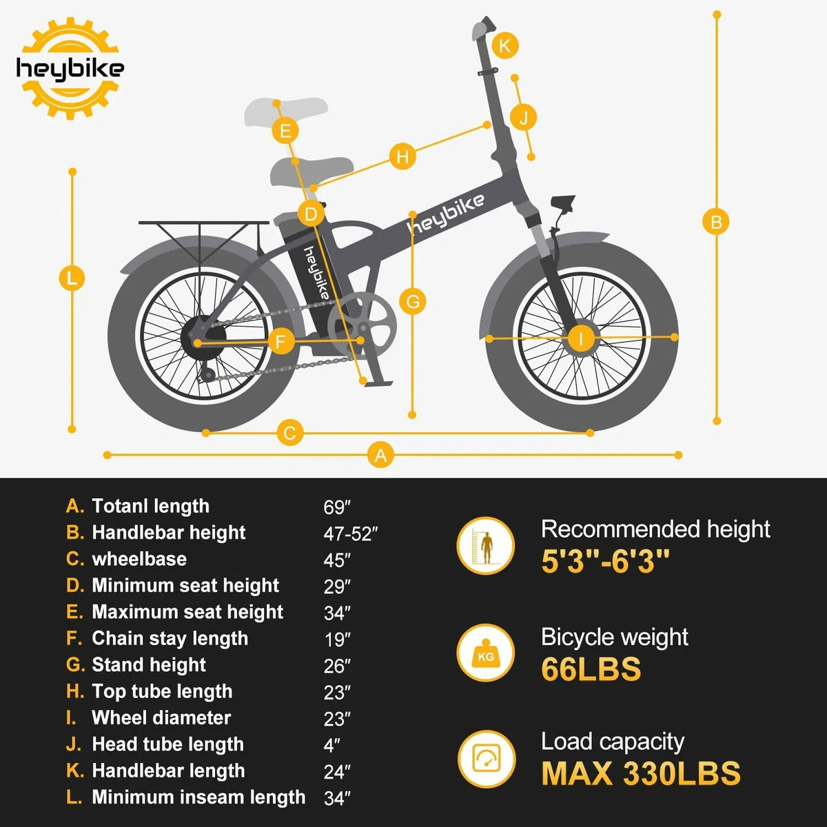 Heybike Mars Electric Bike Foldable 20" x 4.0 Fat Tire Electric Bicycle with 500W Motor, 48V 12.5AH Removable Battery, Dual Shock Absorber Ebike for Adults