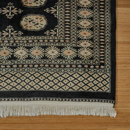 Pakistani Hand Knotted Rug Collection, Classic Bukhara Cumra Black