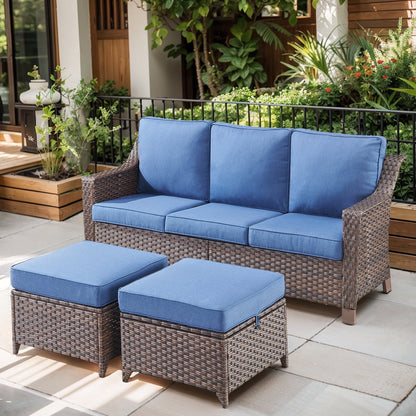 POCASSY Wicker Outdoor Couch, Brown Wicker Sofa Outdoor Furniture with All Weather Rattan and Olefin Cushion for Balcony, Backyard, Porch, Brown/Gray