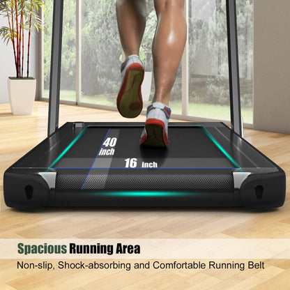 Gymax 2 in 1 Folding Treadmill 2.25HP Running Machine w/ Dual Display APP Control Black